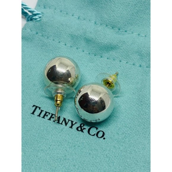 Retired LARGE 14mm Tiffany & Co Sterling SilverBall Stud Earrings. read.